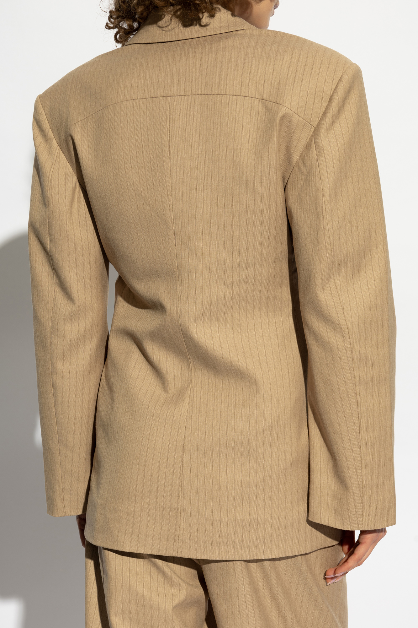 GANNI ベージュ ジャケットTexturedTiestringBlouson Ganni Beige Stretch Cotton Blouse | Liberty